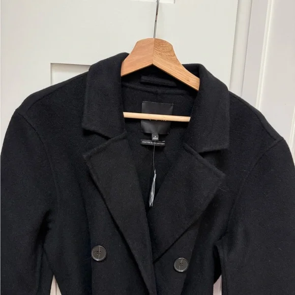 NWT Madewell Women's Black Double-Faced Wool Brushed Long Coat - Med - Picture 3 of 8